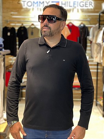 Polo Calvin Klein Manga Longa Friso Masculina