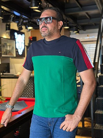 Camiseta Tommy Global Stripe Colorblock Masculina
