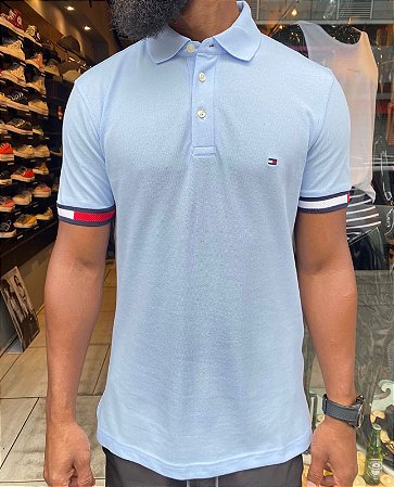 Polo Tommy Flag Cuff Slim Fit Masculina