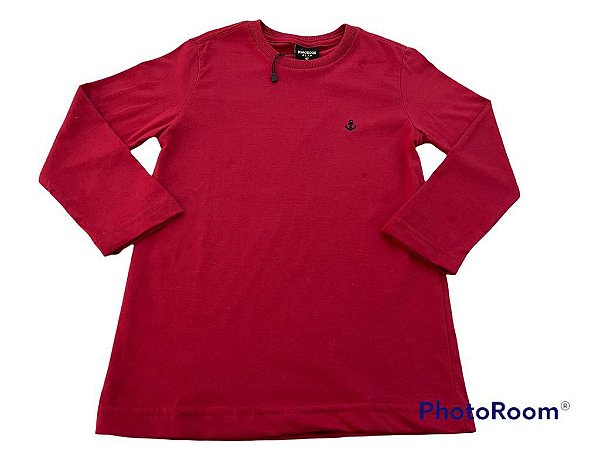 Camiseta Masculina Infantil ML Básica Careca Bordada Vermelho King & Joe 10 ao 18