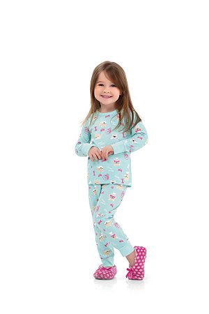 Pijama Menina Blusa ML e Calça 1/2 Malha Cachorrinho 01 ao 03