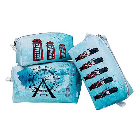 Kit Nécessaire Box com 03 Peças Coleção Aquarela, Londres
