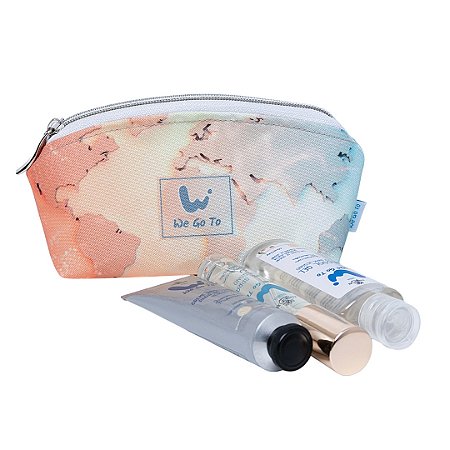 Kit Bolsa Nécessaire Sand com Álcool Gel, Creme Hidratante para Mãos e Home Spray Vegano