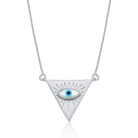Colar com pingente triangular e olho grego em madrepérola (ródio branco)