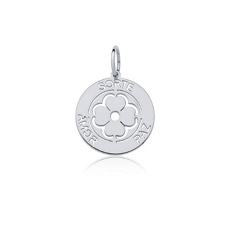 Pingente sorte, amor e paz (ródio branco)