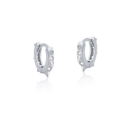 Brinco mini argola spike com zircônias (ródio branco)