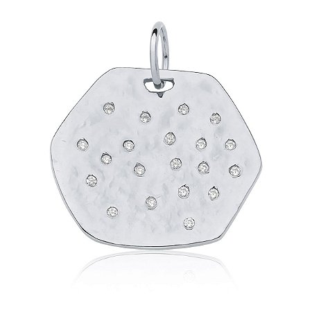 Pingente hexagonal com zircônias (ródio branco)