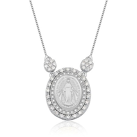 Colar Nossa Senhora das Graças com zircônias (ródio branco)