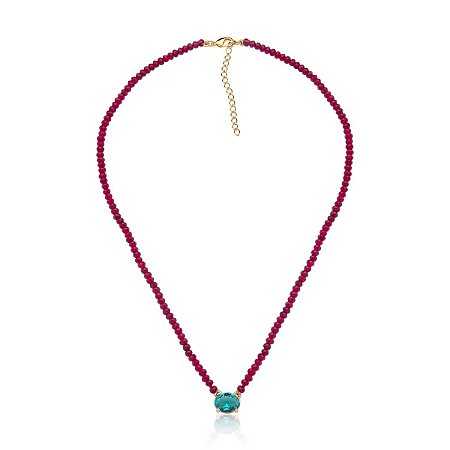 Colar com rubis indianos e cristal turmalina paraíba