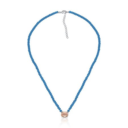 Colar com água marinha indiana e cristal morganita (ródio branco)