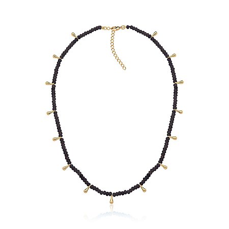 Colar com espinélio negro e mini gotas de metal