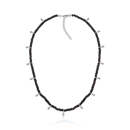 Colar com espinélio negro e mini gotas de metal (ródio branco)