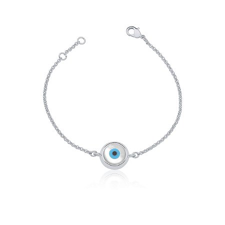 Pulseira olho grego com madrepérola (ródio branco)