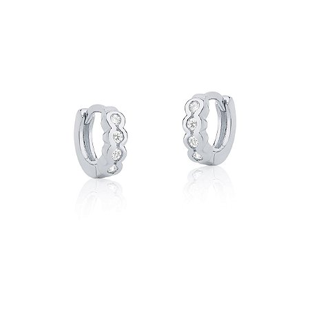 Brinco argola articulada com 4 zircônias (ródio branco)