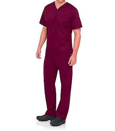 Pijama Cirúrgico masculino BORDÔ / VINHO com nome Bordado - Médico  Veterinário - Mauriza 4 Cortes Uniforme Hospitalar
