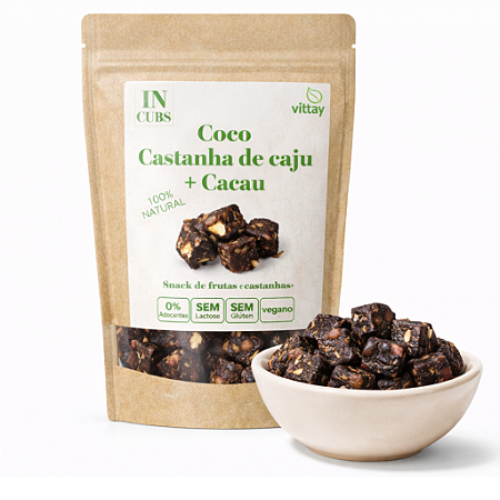 Snacks IN CUBS - Coco, castanha de caju e cacau - cubinhos de frutas- GRANEL