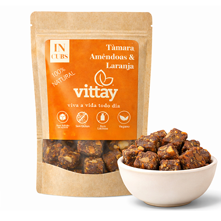 Snack IN CUBS - Tâmara, Amêndoas e Laranja - cubinhos de frutas