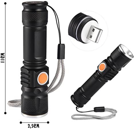 Lanterna Led Tatica Recarregavel Luz Lateral e Mini Zoom - AL