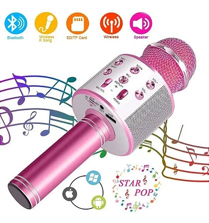 Microfone Karaokê Bluetooth/Muda Voz/Rádio FM - Drika's Import