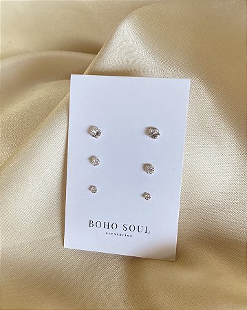 Trio de Brincos Zircônia Clássico
