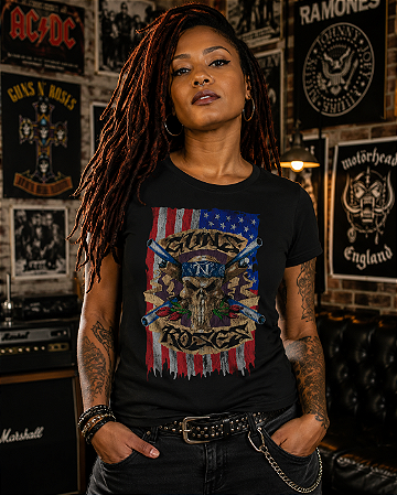 BABY LOOK GUNS N' ROSES SKULL FLAG STAMP BB 442