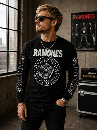 Camiseta Manga Longa Ramones Long 006 Stamp Rock Wear