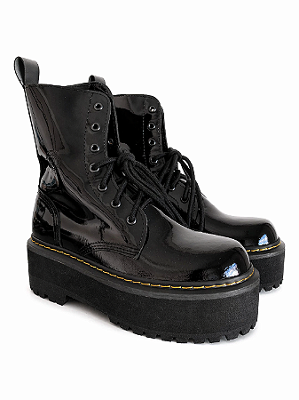 COTURNO VILELA BOOTS VERNIZ PRETO 3 EVA PLATAFORMA - COURO