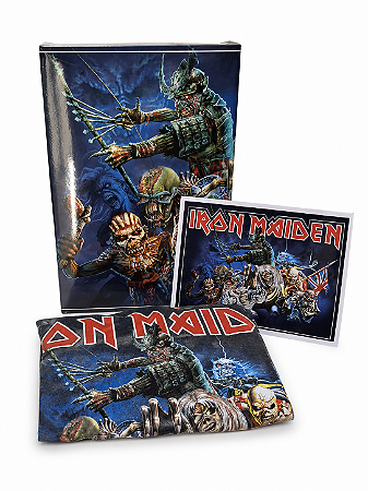KIT EXCLUSIVO IRON MAIDEN - CAMISETA + BANDEIRA + ADESIVO