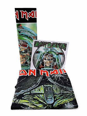 KIT EXCLUSIVO IRON MAIDEN - CAMISETA + BANDEIRA + ADESIVO