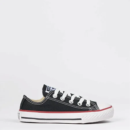 ALL STAR CHUCK TAYLOR PRETO LINHA VERMELHA LONA INFANTIL