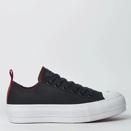 ALL STAR CHUCK TAYLOR  PLATAFORMA LOVE YOU PRETO BORDÔ LONA