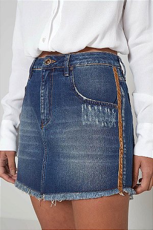 saia jeans com faixa lateral