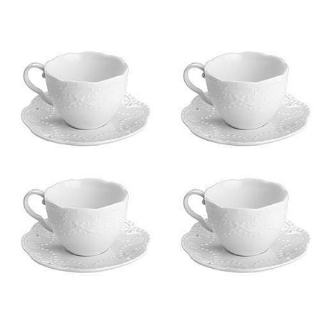 CJ XÍCARAS DE CAFÉ C/ PIRES BUTTERFLY - BRANCO - 4 PC 120 ML