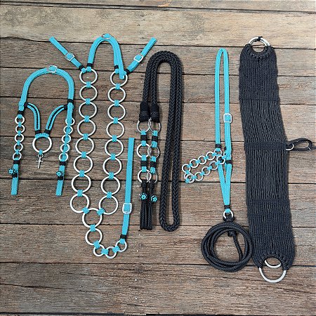 Traia de Frente - Preto / Azul Turquesa