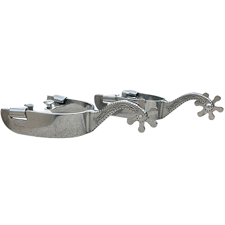Espora Vinagre Longa 1 1/4" Arco liso Cão Bordado Inox Modelo 6476