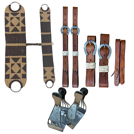Kit arriamento completo (Látego, contra látego, loro, Estribo Inox N. Senhora e Barrigueira de Corda Larga)