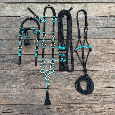 Traia de Frente - Preto / Azul Turquesa