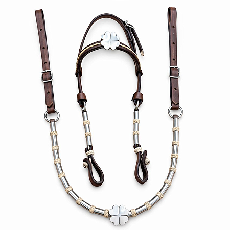 Conjunto Cabeçada e Peitoral Couro Legítimo Com Bombinhas e Central