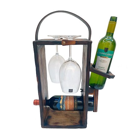 Porta Vinho Rústico Portátil 2 Taças