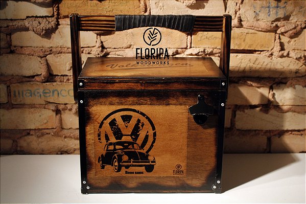 Cooler de Madeira Rústico Fusca- 13 Litros