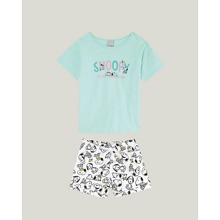 Pijama Malwee Infantil Menina Manga Curta Snoopy
