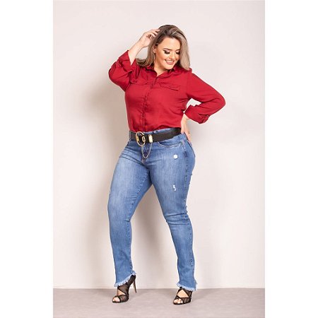 Camisete Bogge Jeans Manga Longa Plus Size