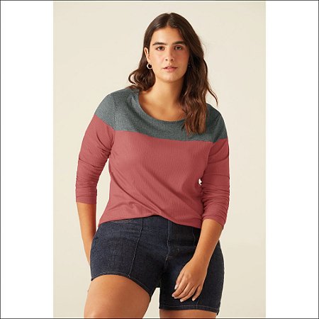 Blusa Malwee Manga Longa em Viscose Plus Size