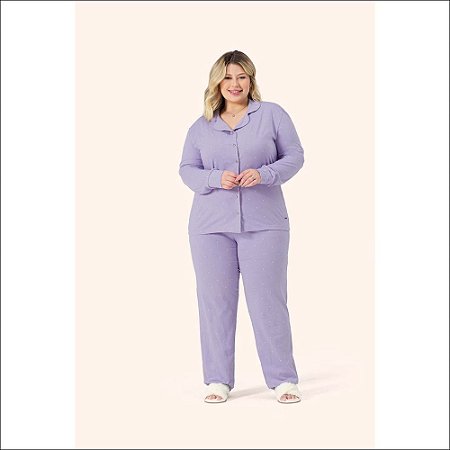 Pijama Lua Encantada Manga Longa com Abertura Plus Size