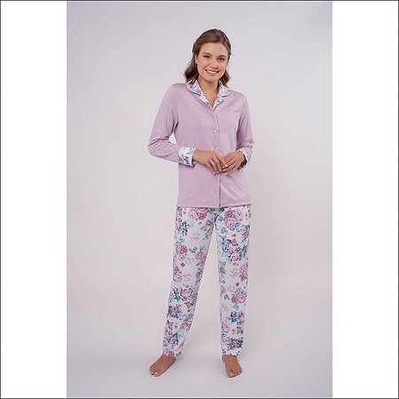 Pijama Podiun Manga Longa em Moletinho Flanelado com Abertura