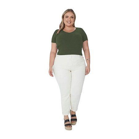 Blusa Malwee Manga Curta em Viscose Plus Size