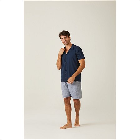Pijama Malwee Masculino Manga Curta com Abertura