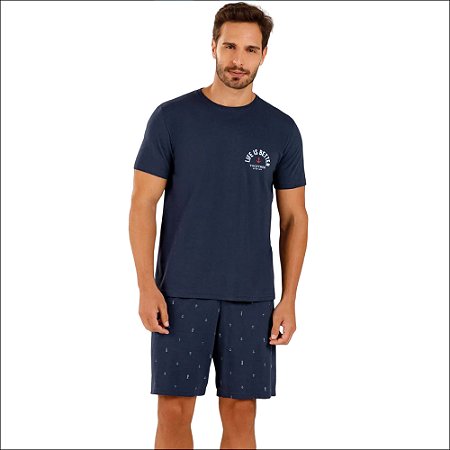 Pijama Cor Com Amor Masculino Manga Curta