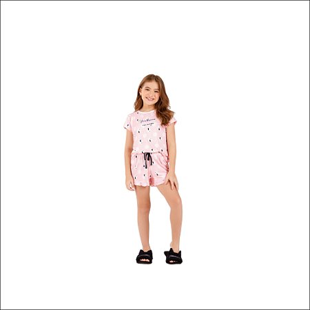 Short Doll Com Com Amor Gato Infantil Menina Manga Curta