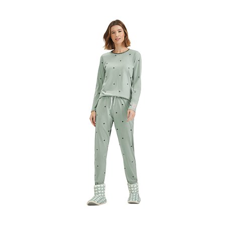 Pijama Cor Com Amor Manga Longa